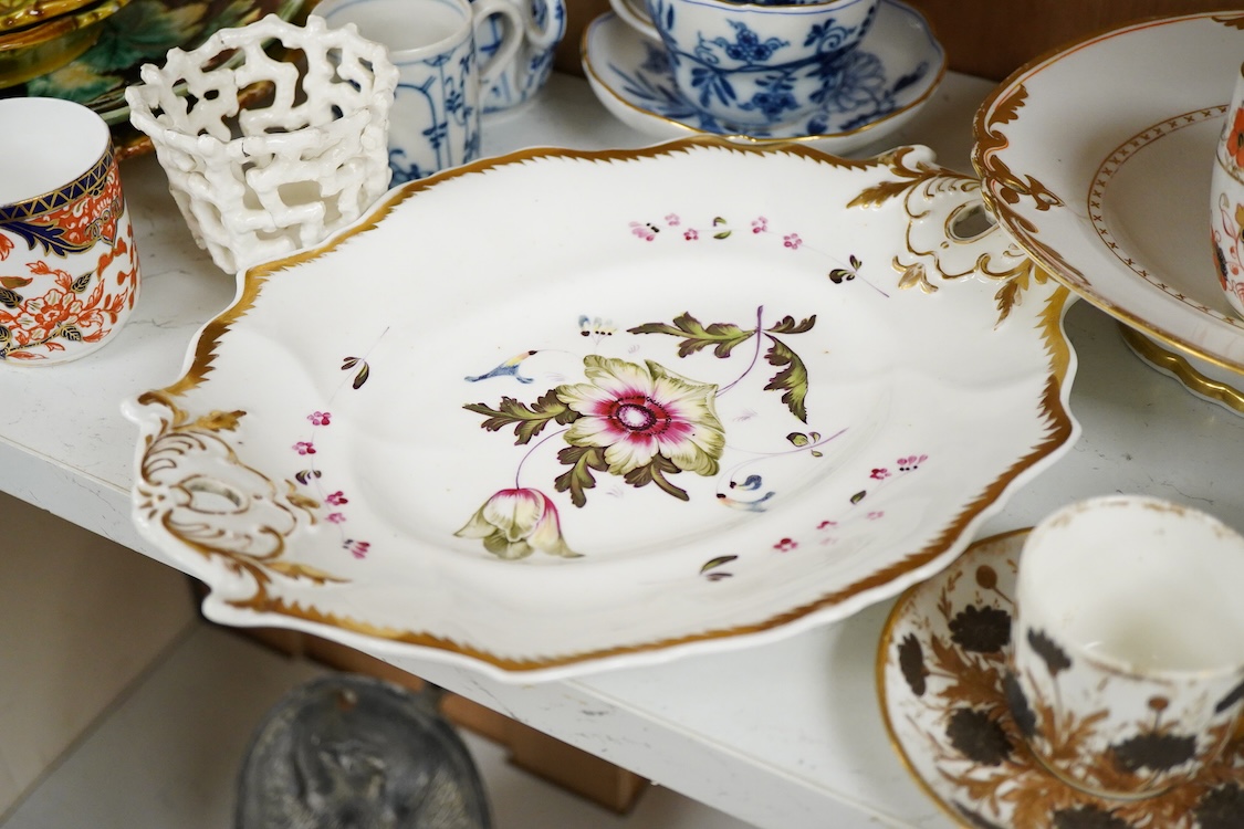 A quantity of 19th and 20th century mixed Continental china and porcelain, largest a comport 25.5cm wide.